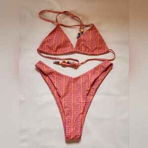 Sunny Bunny Swim Bikini Pink Aztec Design Top Size Small Bottom Medium